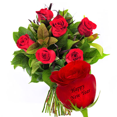 "Talking Roses (Print on Rose) (6 Red Roses) - Happy New Year - Click here to View more details about this Product